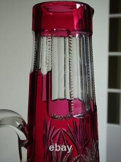 VAL SAINT LAMBERT ANCIENNE CANETTE PITCHER COLORER ROUGE CRISTAL TAILLER 35 cm