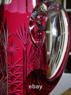 VAL SAINT LAMBERT ANCIENNE CANETTE PITCHER COLORER ROUGE CRISTAL TAILLER 35 cm