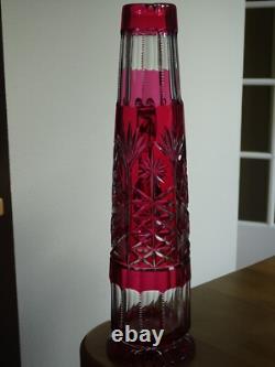 VAL SAINT LAMBERT ANCIENNE CANETTE PITCHER COLORER ROUGE CRISTAL TAILLER 35 cm