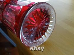 VAL SAINT LAMBERT ANCIENNE CANETTE PITCHER COLORER ROUGE CRISTAL TAILLER 35 cm