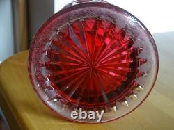 VAL SAINT LAMBERT ANCIENNE CANETTE PITCHER COLORER ROUGE CRISTAL TAILLER 35 cm
