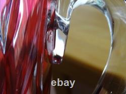 VAL SAINT LAMBERT ANCIENNE CANETTE PITCHER COLORER ROUGE CRISTAL TAILLER 35 cm