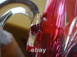 VAL SAINT LAMBERT ANCIENNE CANETTE PITCHER COLORER ROUGE CRISTAL TAILLER 35 cm