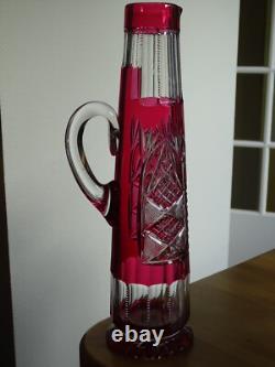 VAL SAINT LAMBERT ANCIENNE CANETTE PITCHER COLORER ROUGE CRISTAL TAILLER 35 cm
