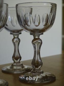 VAL ST LAMBERT 6 ANCIENS VERRES A APERITIF EN CRISTAL TAILLE OLIVES ht 10,5 cm