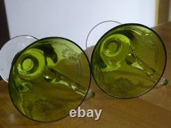 VAL ST LAMBERT CRISTAL 2 ANCIENS VERRES THE GRAVURE 1900 CHARTREUSE ht 8 cm