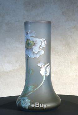 VASE EMAILLE, très beau & ancien vase émaillé, Montjoye, Legras, fleurs