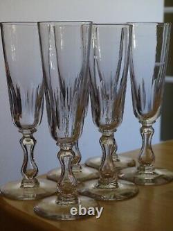 Val St Lambert 6 Anciennes Flutes A Champagne En Cristallin Taille Olives
