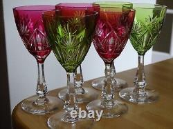 Val St Lambert 6 Anciens Verres Vin Roemer Cristal Lubin Tailler Doubler Colorer