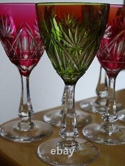Val St Lambert 6 Anciens Verres Vin Roemer Cristal Lubin Tailler Doubler Colorer
