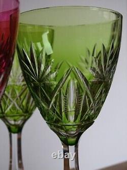 Val St Lambert 6 Anciens Verres Vin Roemer Cristal Lubin Tailler Doubler Colorer