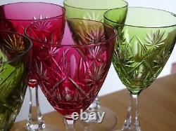 Val St Lambert 6 Anciens Verres Vin Roemer Cristal Lubin Tailler Doubler Colorer