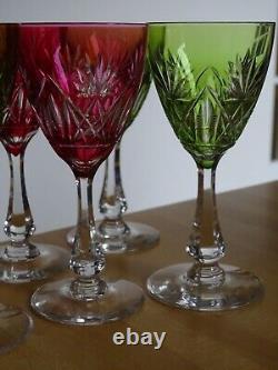 Val St Lambert 6 Anciens Verres Vin Roemer Cristal Lubin Tailler Doubler Colorer