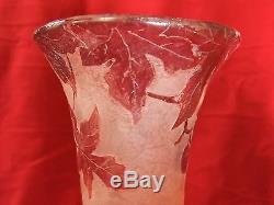 Vase Ancien Art Nouveau Signe Legras 35cm Modele Rubis Grave A L' Acide