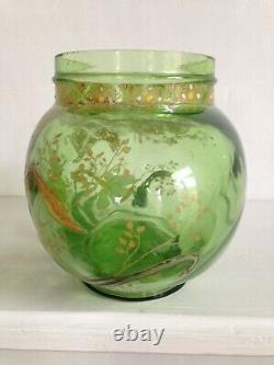 Vase Ancien Verre Vert Emaillé non signé Legras Montjoye