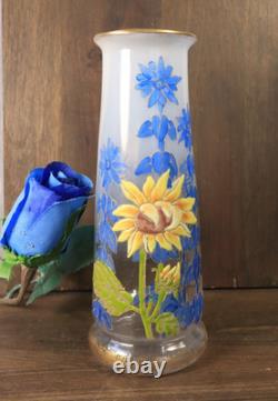 Vase Ancien en Verre Legras Pantin Émaillé Opaline Tournesols Art Nouveau