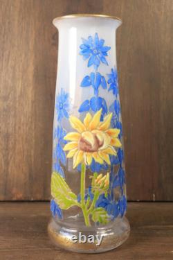 Vase Ancien en Verre Legras Pantin Émaillé Opaline Tournesols Art Nouveau