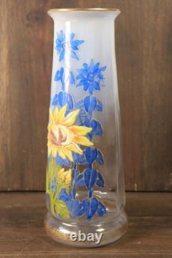 Vase Ancien en Verre Legras Pantin Émaillé Opaline Tournesols Art Nouveau