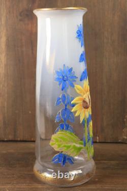 Vase Ancien en Verre Legras Pantin Émaillé Opaline Tournesols Art Nouveau