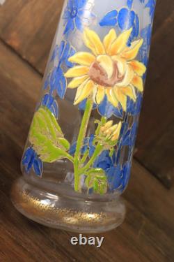 Vase Ancien en Verre Legras Pantin Émaillé Opaline Tournesols Art Nouveau