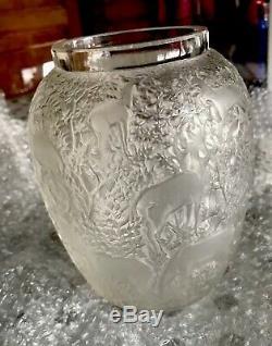 Vase Lalique Ancien Modèle AUX BICHES signature sablée LALIQUE FRANCE