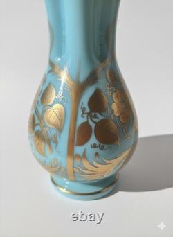 Vase OPALINE VERRE D'EAU Art Déco ANCIEN Décor FLORAL DORÉ Style BOHEME Vintage