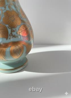 Vase OPALINE VERRE D'EAU Art Déco ANCIEN Décor FLORAL DORÉ Style BOHEME Vintage