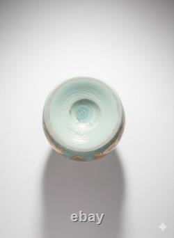 Vase OPALINE VERRE D'EAU Art Déco ANCIEN Décor FLORAL DORÉ Style BOHEME Vintage