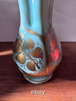 Vase OPALINE VERRE D'EAU Art Déco ANCIEN Décor FLORAL DORÉ Style BOHEME Vintage