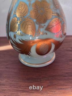 Vase OPALINE VERRE D'EAU Art Déco ANCIEN Décor FLORAL DORÉ Style BOHEME Vintage