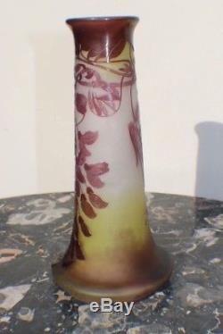 Vase ancien Emile Gallé pate de verre décor de Glycines
