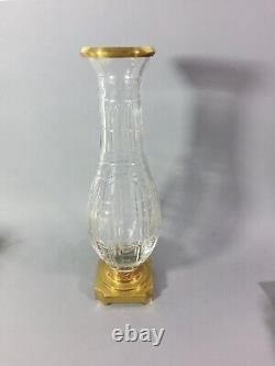 Vase ancien cristal taillé monture bronze laiton baccarat st louis