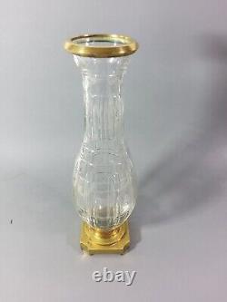 Vase ancien cristal taillé monture bronze laiton baccarat st louis