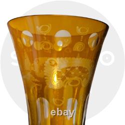 Vase ancien en cristal de Bohème Cristal taillé et gravé Couleur ambre XIX