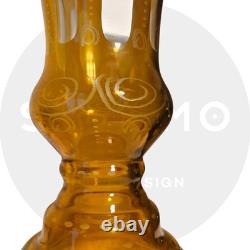 Vase ancien en cristal de Bohème Cristal taillé et gravé Couleur ambre XIX