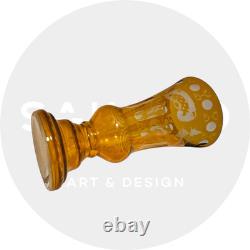 Vase ancien en cristal de Bohème Cristal taillé et gravé Couleur ambre XIX