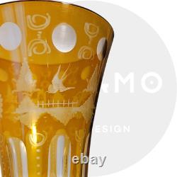 Vase ancien en cristal de Bohème Cristal taillé et gravé Couleur ambre XIX