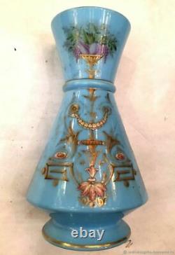 Vase ancien en verre opalin turquoise dorure XIXème siècle France Antique vase T