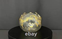 Vase ancien forme boule en verre émaillé et doré, décor floral, vers 1900