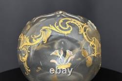 Vase ancien forme boule en verre émaillé et doré, décor floral, vers 1900