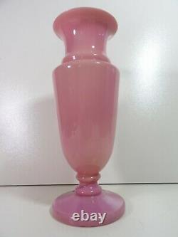Vase ancien opaline rose decor floral & papillon 24cm