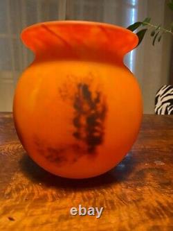 Vase ancien, pâte de verre, vase signé, époque art déco, vase boule, vintage