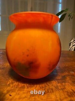 Vase ancien, pâte de verre, vase signé, époque art déco, vase boule, vintage