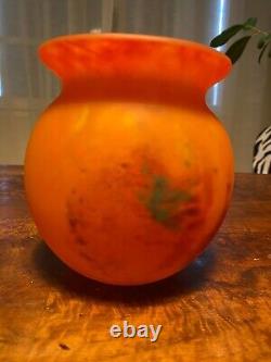 Vase ancien, pâte de verre, vase signé, époque art déco, vase boule, vintage
