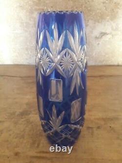 Vase cristal bleu taillé Saint Louis ancien