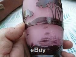 Vase delatte nancy- verre gravé-pate de verre ancien-decor lacustre
