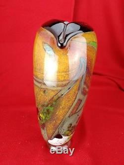 Vase en pâte de verre pailletée signé Robert Pierini Biot 1989 ancien XXe 26,5cm