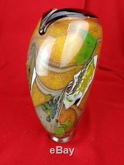 Vase en pâte de verre pailletée signé Robert Pierini Biot 1989 ancien XXe 26,5cm