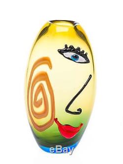 Vase en verre art moderne style verre de Murano/style ancien jaune avec mo