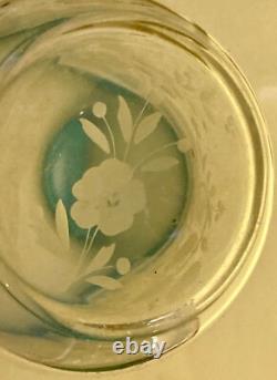 Verre en cristal ancien gravure floral et bordure bleu